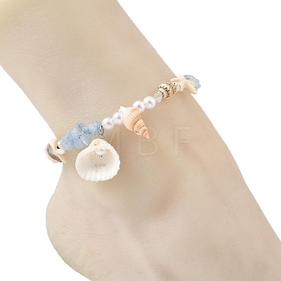 Ocean Natural Clam Shell Charm Anklets AJEW-AN00839-01-1