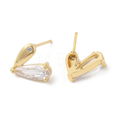 Heart Brass Micro Pave Cubic Zirconia Stud Earrings for Valentine's Day EJEW-F316-16G-1