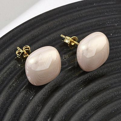 Brass & ABS Plastic Imitation Pearl Stud Earrings for Women PL-CBA760A-03B-G01-1