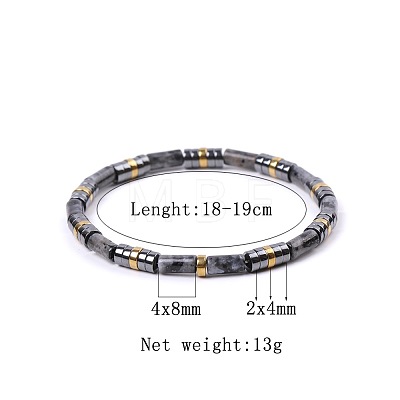 Bohemian Natural Labradorite & Golden Synthetic Non-magnetic Hematite Beaded Stretch Bracelets for Women Men LS-NY1304-4-1