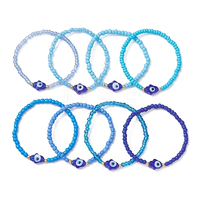 8Pcs Glass Seed Beads & Lampwork Beaded Stretch Bracelets for Women BJEW-MZ00263-1