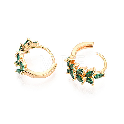 Brass Micro Pave Cubic Zirconia Leaf Hoop Earrings EJEW-T048-41C-G-1