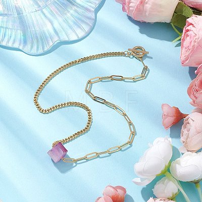 Electroplated Natural Quartz Hexagon Prism Pendant Necklaces NJEW-JN04996-1