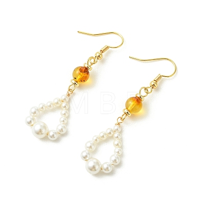 Shell Pearl and Natural Amber Dangle Earrings EJEW-JE07430-1