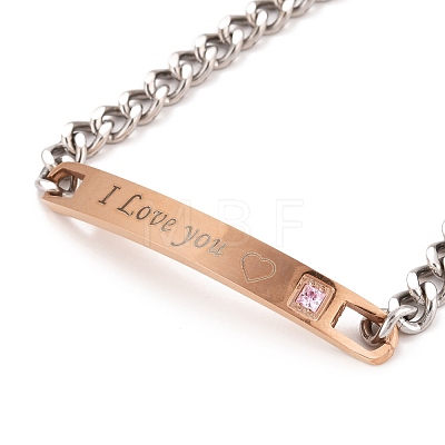 Rectangle with Word I Love You Link Bracelet with Rhinestone STAS-E160-33RGP-1