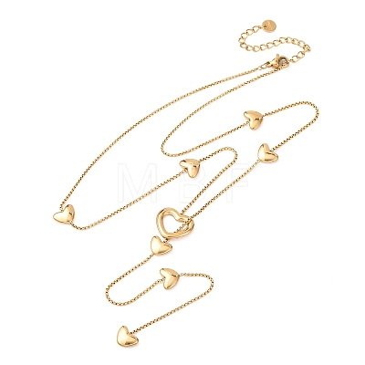 304 Stainless Steel Heart Y Tassel Lariat Necklaces for Women NJEW-F378-04G-1