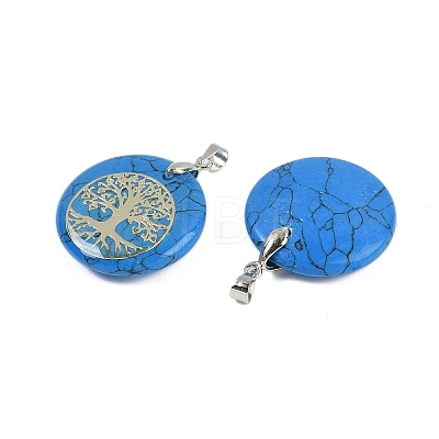 Synthetic Turquoise Flat Round Pendants G-Q188-01P-04-1