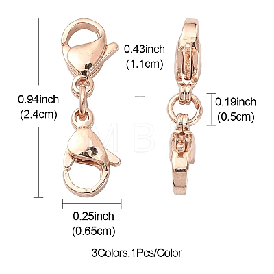 3Pcs 3 Colors 304 Stainless Steel Double Lobster Claw Clasps STAS-YW0001-52A-1