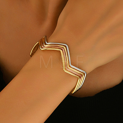 Multi-layer Geometric Wave Pattern Iron Open Cuff Bracelet for Women LS-US3742-1