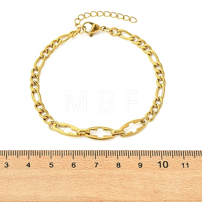 304 Stainless Steel Figaro Chains & Hollow Cross Link Chains Bracelets for Women BJEW-JB13975-1