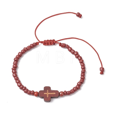 4Pcs Cross Glass Seed Beads with Natural Wood Beads & Red Jasper Beads & Magnesite Beads & Howlite Round Beads Braided Bead Bracelets for Women BJEW-JB11898-1