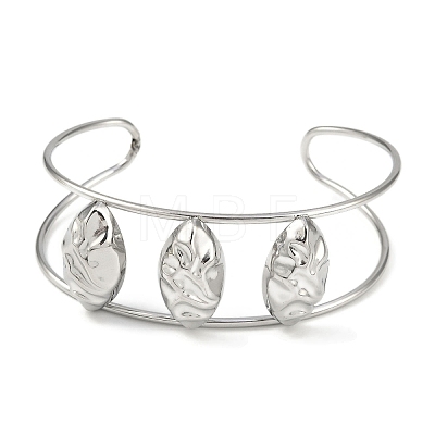 Non-Tarnish 304 Stainless Steel Wide Hollow Textured Horse Eye Opaen Cuff Bangles BJEW-Q348-06P-02-1