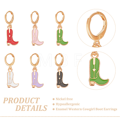 ANATTASOUL 6 Pairs 6 Colors Alloy Enamel Boots Dangle Leverback Earrings with Iron Pins EJEW-AN0004-70-1