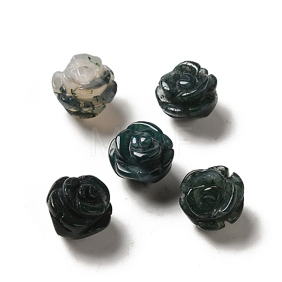 Natural Moss Agate Carved Flower Beads G-O156-B-19-1
