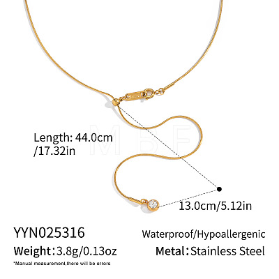 Elegant 304 Stainless Steel Y-Shape Flat Round Tassel Round Snake Chain Lariat Necklaces for Women OT4111-1-1