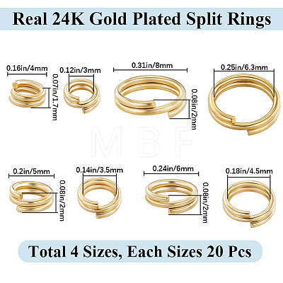 Beebeecraft 80Pcs 4 Styles Brass Split Rings KK-BBC0014-06-1