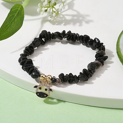 Natural Obsidian Chips Stretch Bracelets BJEW-JB09754-04-1