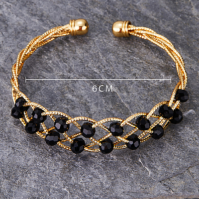 Brass Wire Wrap Cuff Bangle with Round Beaded BX4244-1