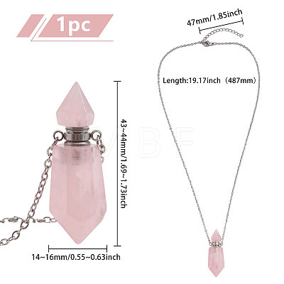 1Pc Natural Rose Quartz Faceted Pointed Bullet Shaped Perfume Bottle Pendant Necklaces NJEW-FH0001-38P-05-1
