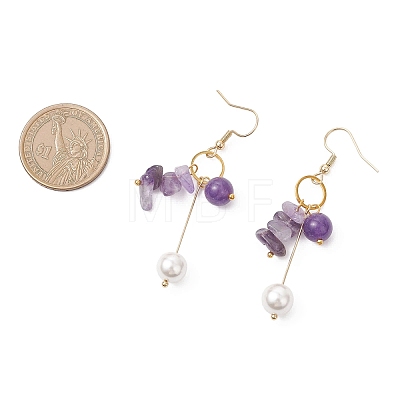 2 Pairs Natural Amethyst & Lapis Lazuli Dangle Earrings EJEW-JE06829-1