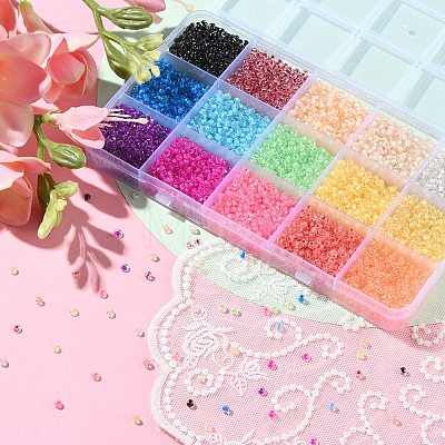 195G 15 Colors 8/0 Transparent Glass Seed Beads SEED-YW0002-30-1