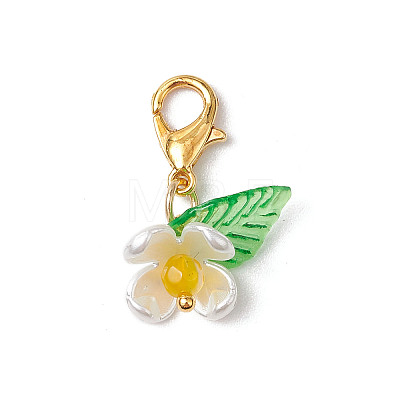 Flower ABS Plastic Imitation Pearl & Acrylic Pendant Decorations HJEW-JM02988-01-1