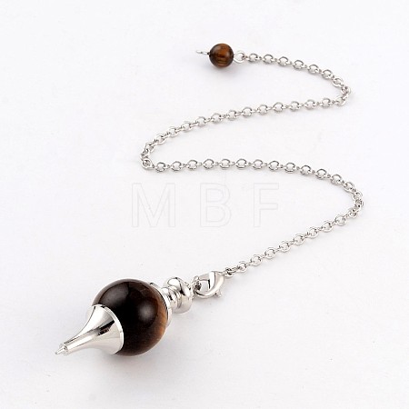 Natural Tiger Eye Sphere Dowsing Pendulums X-BJEW-E292-A09-1