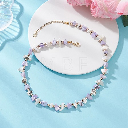 Dyed Nuggets Natural Trochid Shell & Round Electroplate Synthetic Non-magnetic Hematite Beaded Necklaces for Women NJEW-JN05801-01-1
