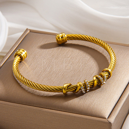 304 Stainless Steel Crystal Rhinestone Open Cuff Bangles with Wrap Knot WGAAB88-02-1