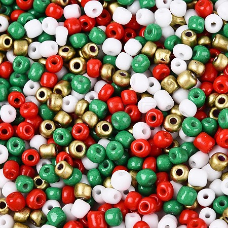 6/0 Christmas Theme Baking Paint Glass Seed Beads SEED-S002-KM-01-1