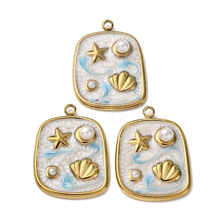 304 Stainless Steel Enamel Pendants STAS-P406-25B-G-1