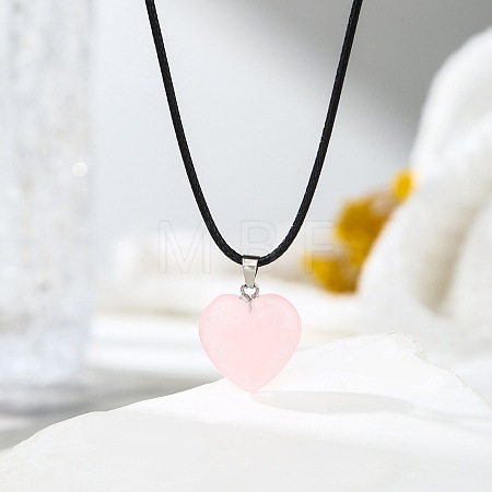 Natural Rose Quartz Heart Pendant Black Cord Necklaces NI9317-6-1