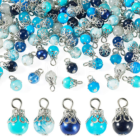 100Pcs Mixed Styles Glass Pendants PALLOY-TADJ00007-1