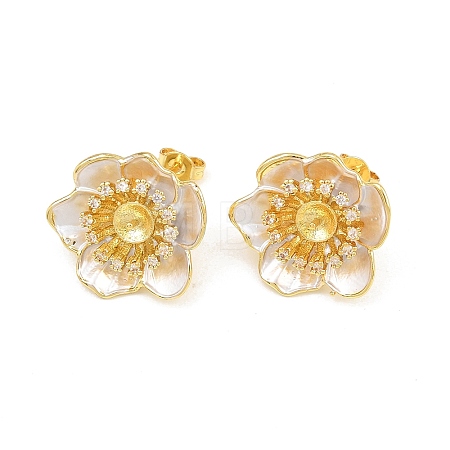 Brass Micro Pave Cubic Zirconia Stud Earring Findings CU-CBAA5EE-04G-01-1