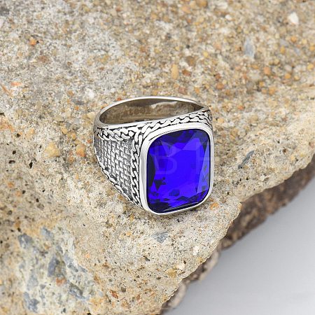 304 Stainless Steel with Natural Lapis Lazuli Finger Rings FS-WG67565-60-1