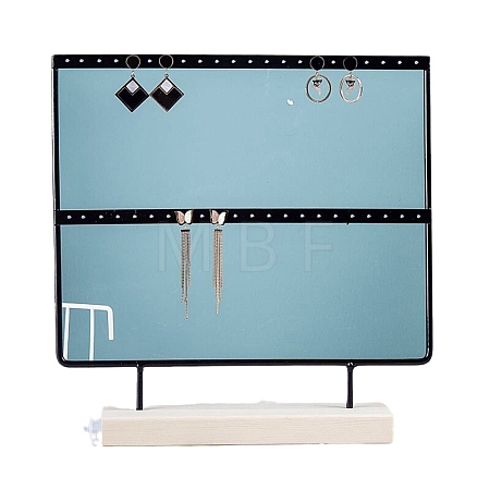 2-Tier Iron Earring Display Stands with Wooden Base PW-WG18730-01-1