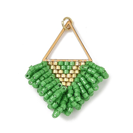 304 Stainless Steel & Glass Seed Beads Fringe Pendants PALLOY-MZ01427-02-1