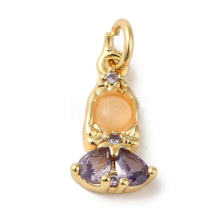 Brass Micro Pave Colorful Cubic Zirconia Glass Pendants X-KK-R162-026B-G-1