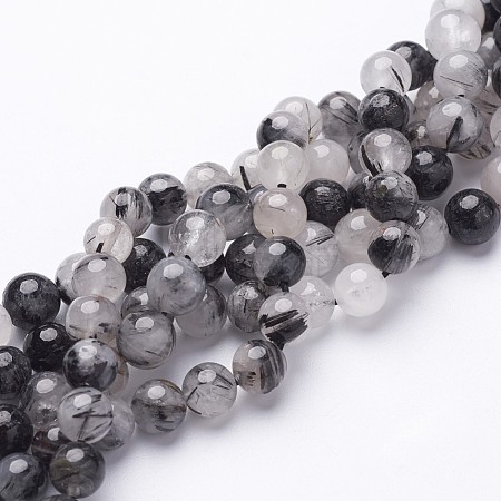 Natural Black Rutilated Quartz Beads Strands X-G-D295-8mm-1