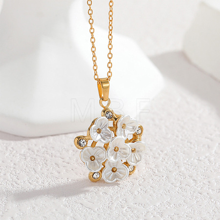 304 Stainless Steel Crystal Rhinestone & Acrylic 3D White Flower Pendant Necklaces for Women WG9CA49-03-1