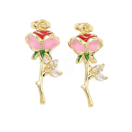Brass Enamel Colorful Rose Flower European Dangle Charms KK-L256-09G-1