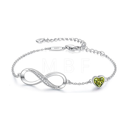 Infinity & Heart 925 Sterling Silver Pave Cubic Zirconia Link Bracelets FS-WGF63DC-04-1