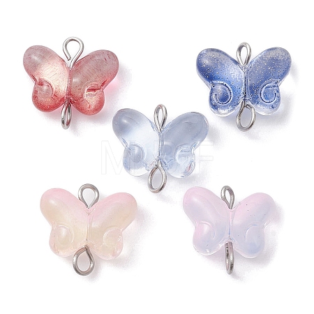 Transparent Baking Paint Glass Glitter Butterfly Connector Charms PALLOY-JF02341-40A-1