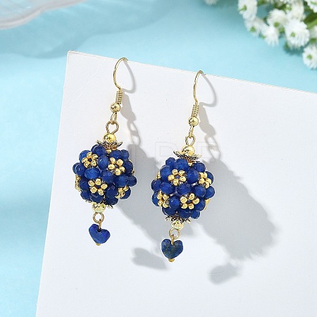 Glass & Dyed Natural Malaysia Jade & Lapis Lazuli Dangle Earrings EJEW-MZ00814-03-1