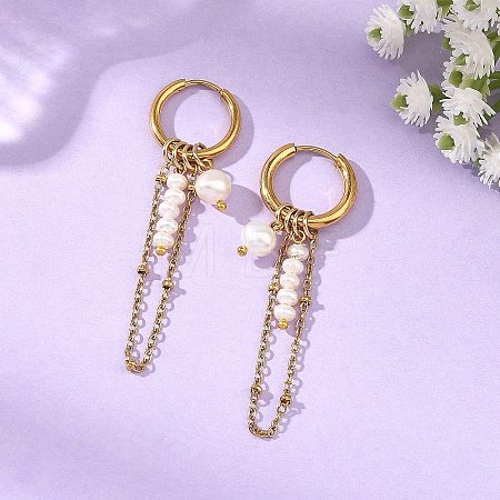 Natural Cultured Freshwater Pearl Hoop Earrings EJEW-JE07491-1