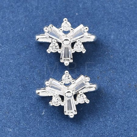 Brass Micro Pave Clear Cubic Zirconia 2-Loop Flower Spacer Bars KK-C258-08S-1