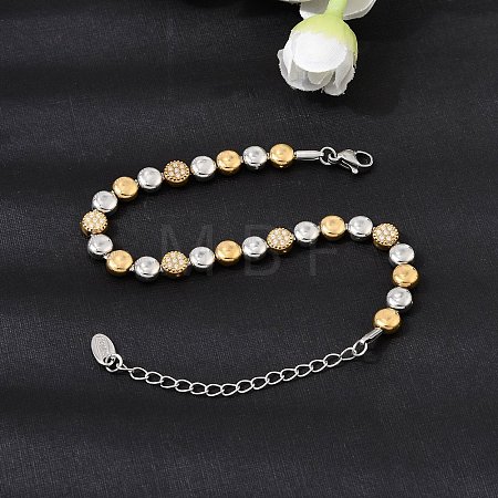 Duo Tone 304 Stainless Steel Micro Pave Clear Cubic Zirconia Beaded Bracelets SA-CBAB122-02A-1