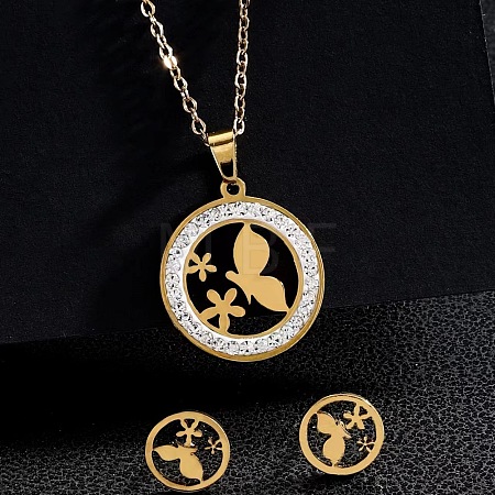 Ring 201 Stainless Steel Crystal Rhinestone Pendant Necklaces & Stud Earrings Sets FS-WGA12F6-08-1