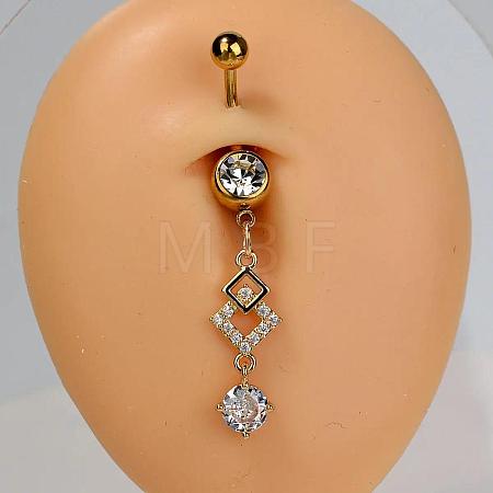 304 Stainless Steel Pave Clear Cubic Zirconia Curved Barbell Dangle Belly Rings FS-WG828D7-01-1