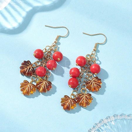 Synthetic Turquoise & Acrylic Leaf Dangle Earrings EJEW-JE06836-01-1